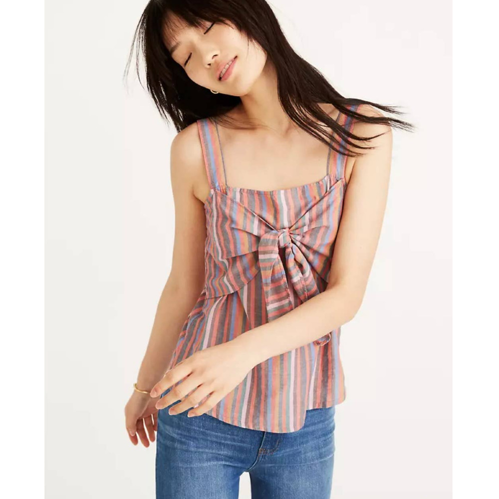 Madewell Tie Front Cami Top in Rainbow Stripe Size 00
